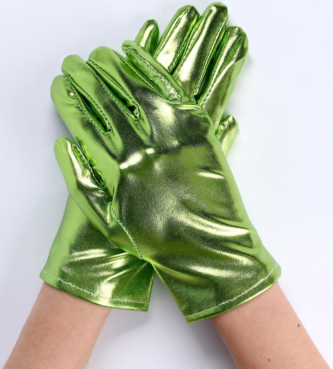 Карнавальнеый аксессуар- перчатки , цвет зеленый металлик,искусственная кожа