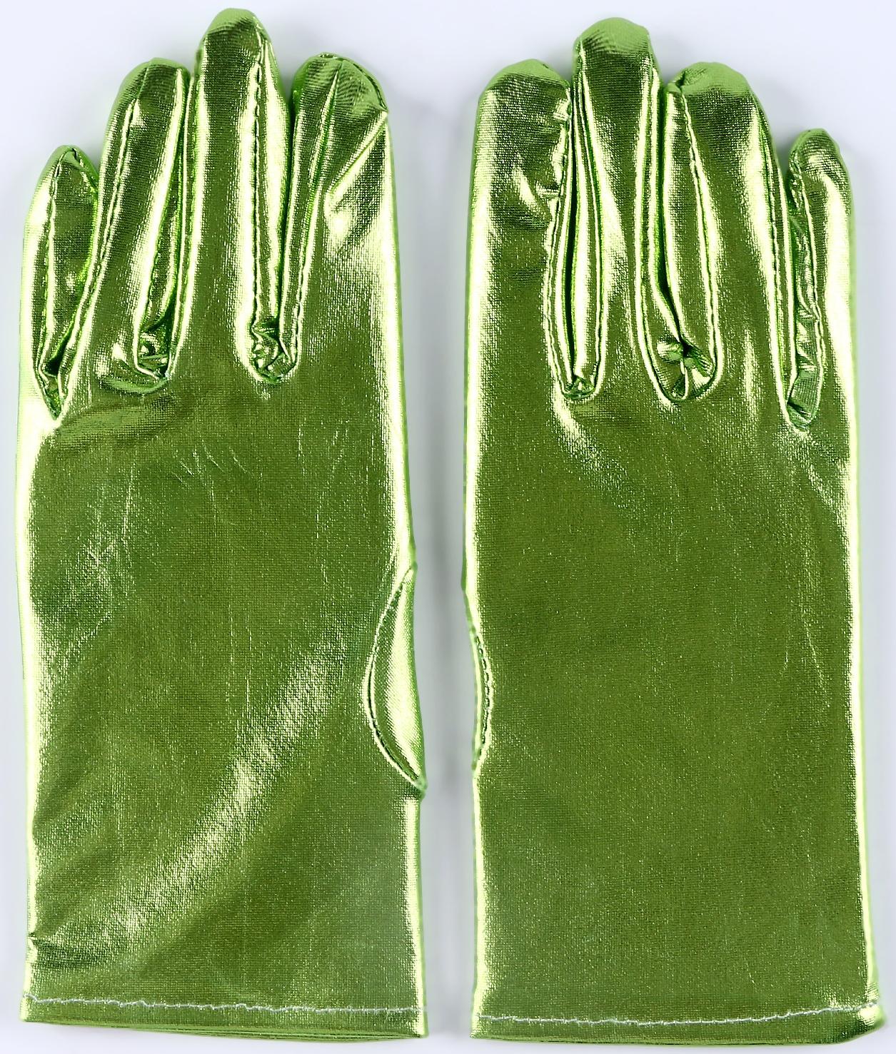 Карнавальнеый аксессуар- перчатки , цвет зеленый металлик,искусственная кожа