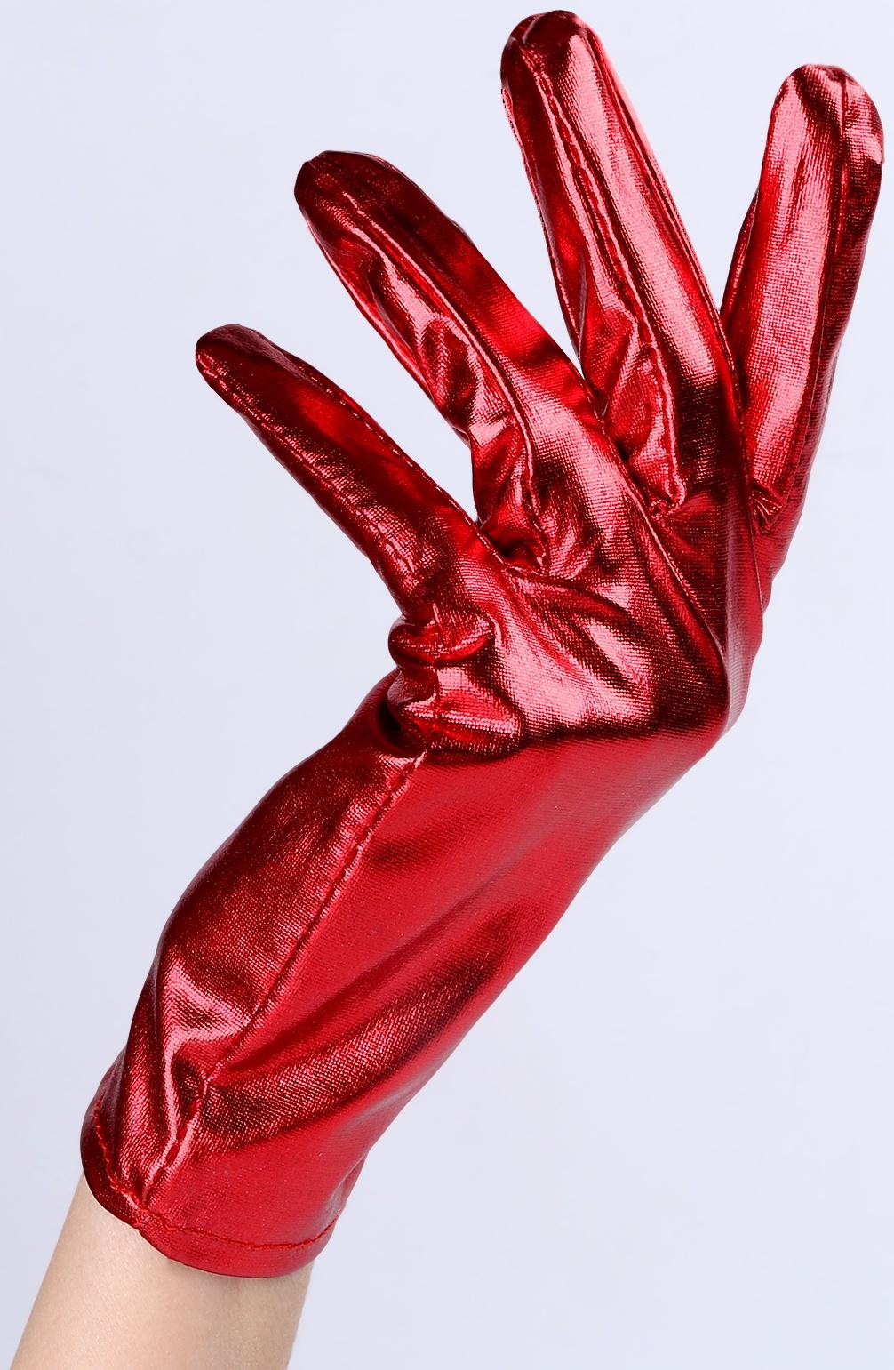 Карнавальнеый аксессуар- перчатки , цвет красный металлик,искусственная кожа