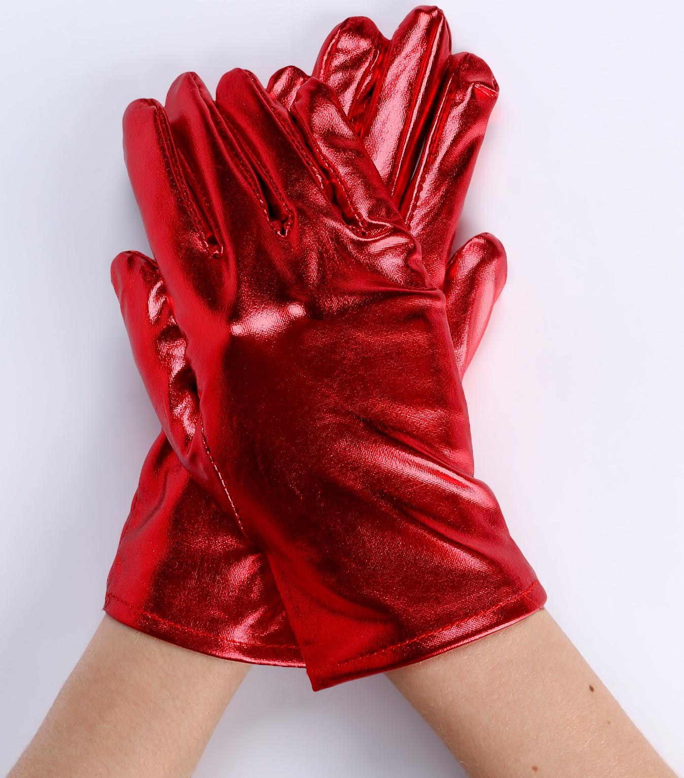 Карнавальнеый аксессуар- перчатки , цвет красный металлик,искусственная кожа