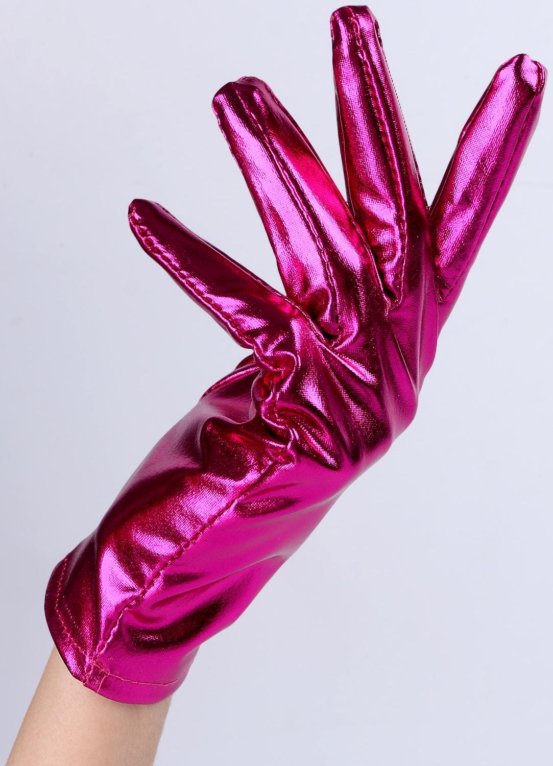 Карнавальнеый аксессуар- перчатки , цвет фуксия металлик ,искусственная кожа