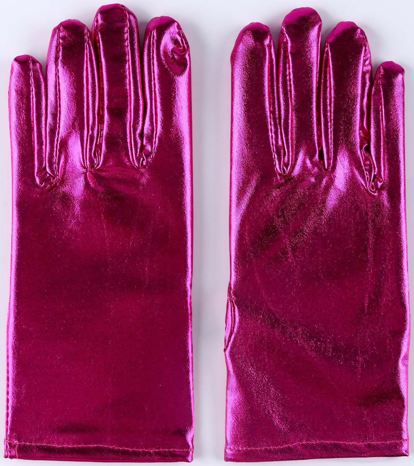 Карнавальнеый аксессуар- перчатки , цвет фуксия металлик ,искусственная кожа