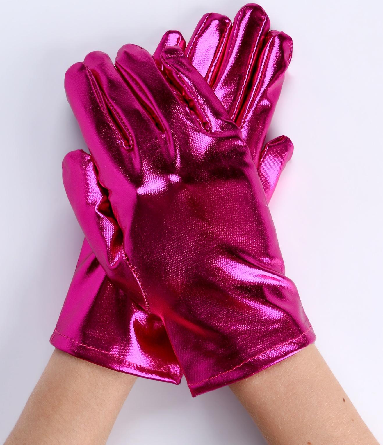 Карнавальнеый аксессуар- перчатки , цвет фуксия металлик ,искусственная кожа