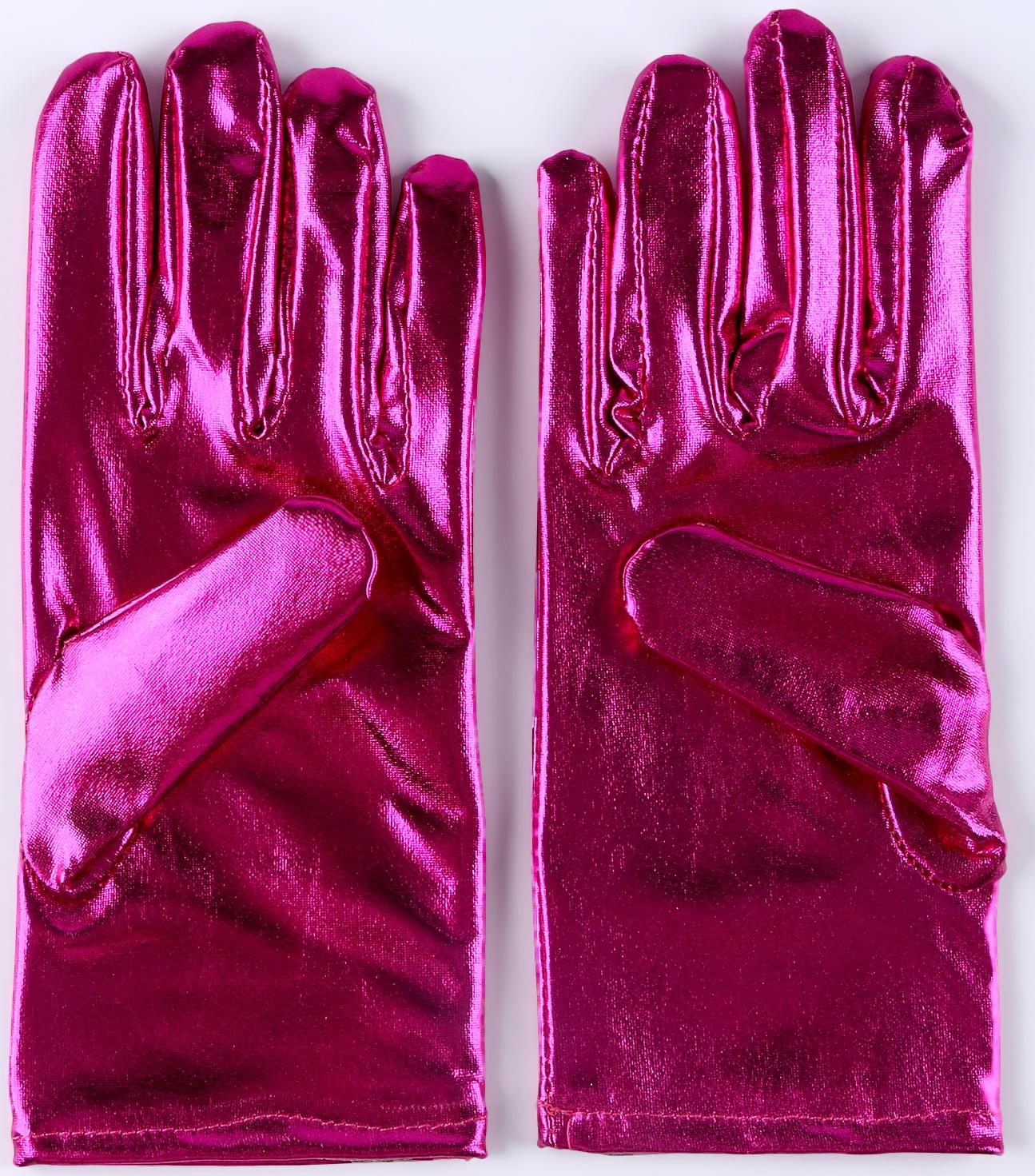 Карнавальнеый аксессуар- перчатки , цвет фуксия металлик ,искусственная кожа