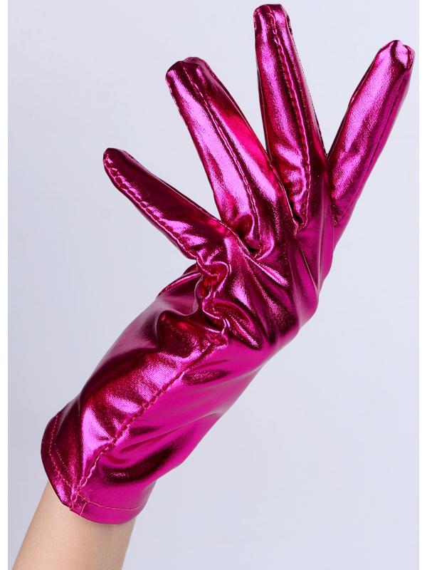 Карнавальнеый аксессуар- перчатки , цвет фуксия металлик ,искусственная кожа