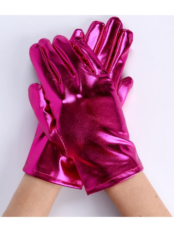 Карнавальнеый аксессуар- перчатки , цвет фуксия металлик ,искусственная кожа
