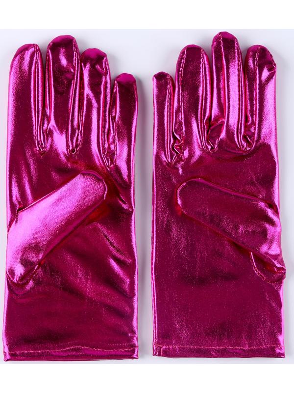 Карнавальнеый аксессуар- перчатки , цвет фуксия металлик ,искусственная кожа