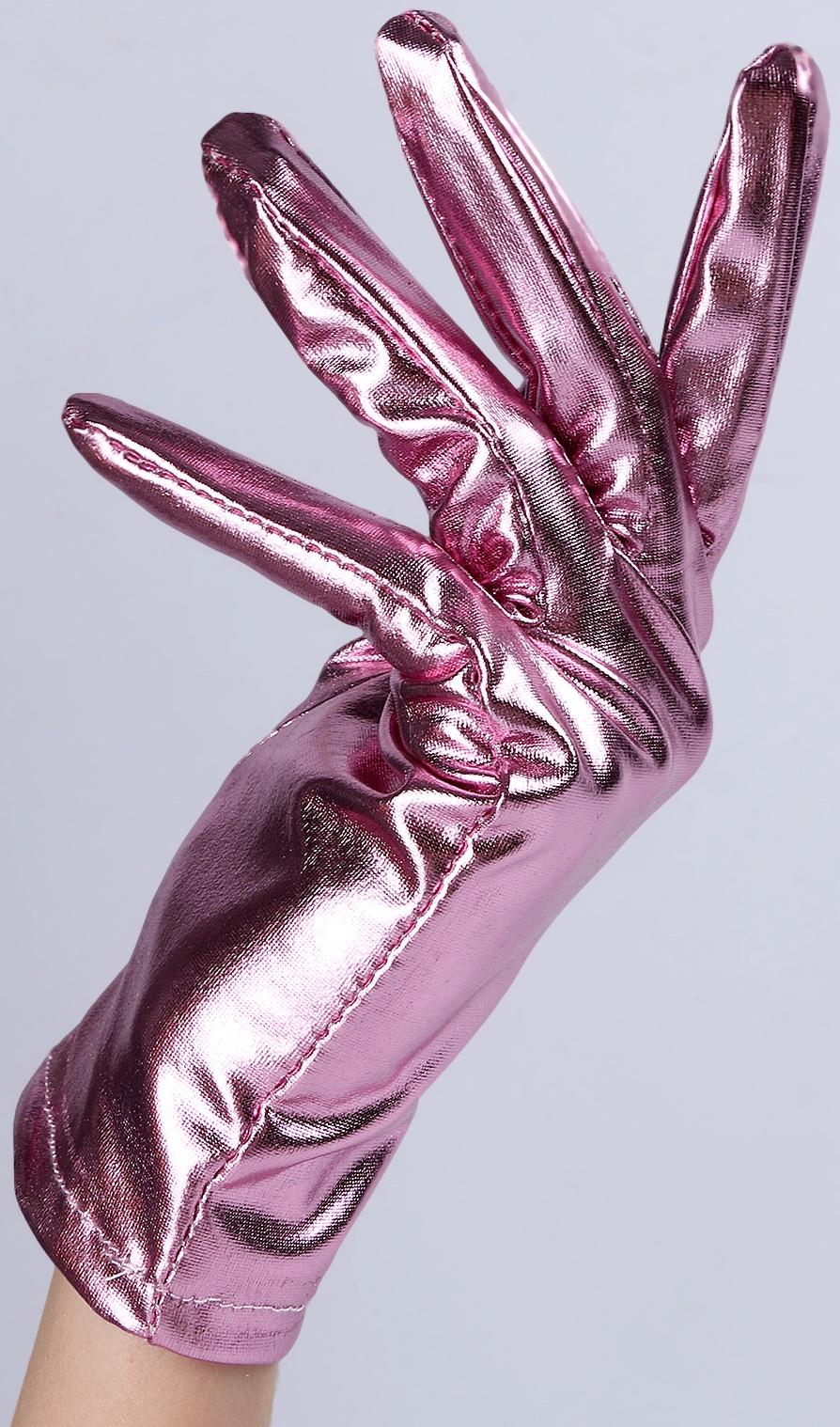 Карнавальнеый аксессуар- перчатки , цвет розовый металлик ,искусственная кожа