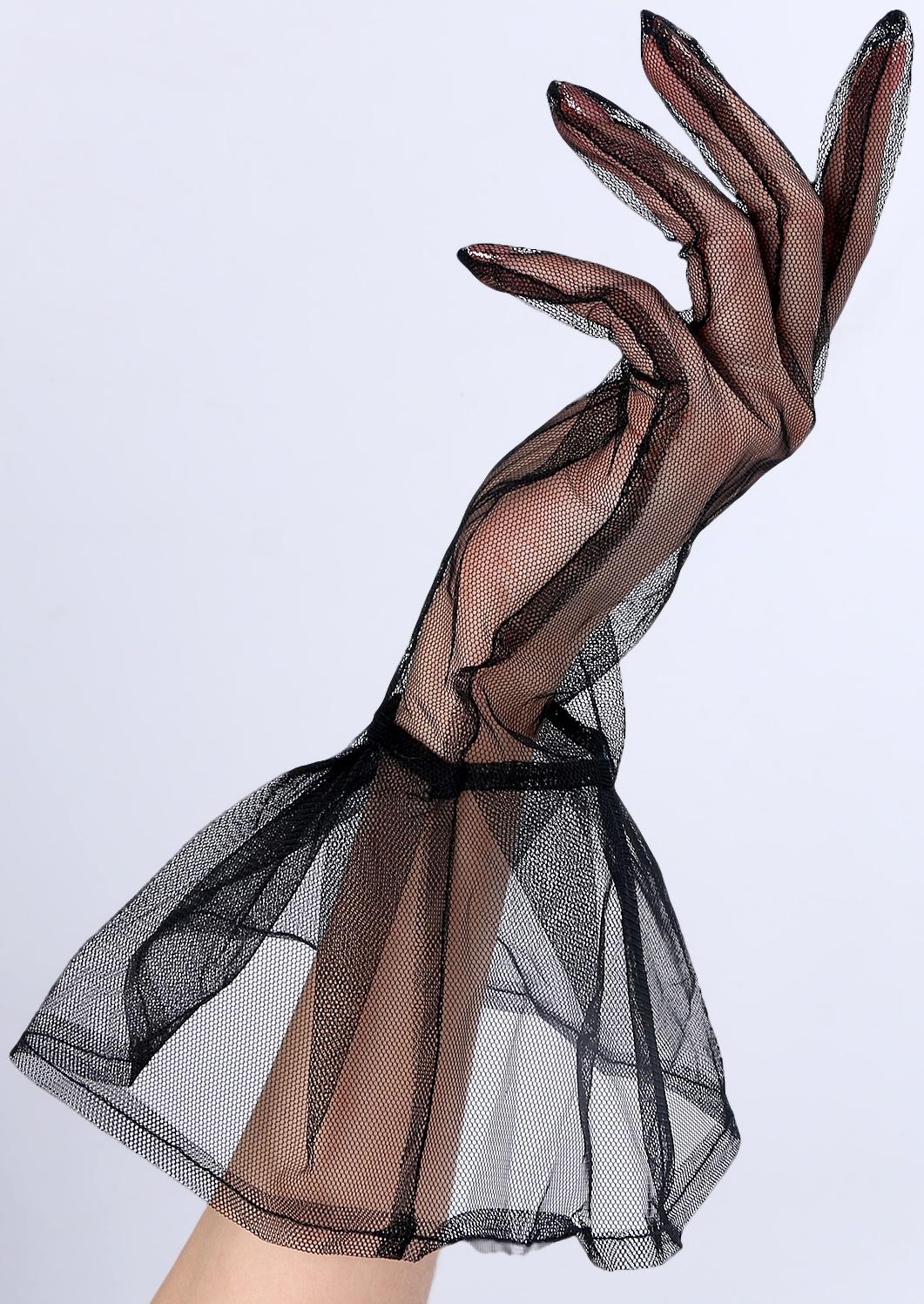 Карнавальнеый аксессуар- перчатки прозрачные с длинной юбочкой, цвет черный