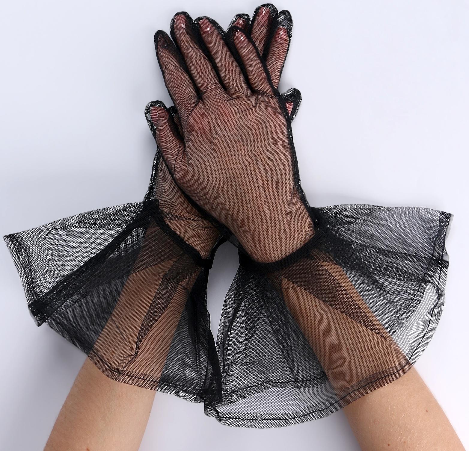 Карнавальнеый аксессуар- перчатки прозрачные с длинной юбочкой, цвет черный