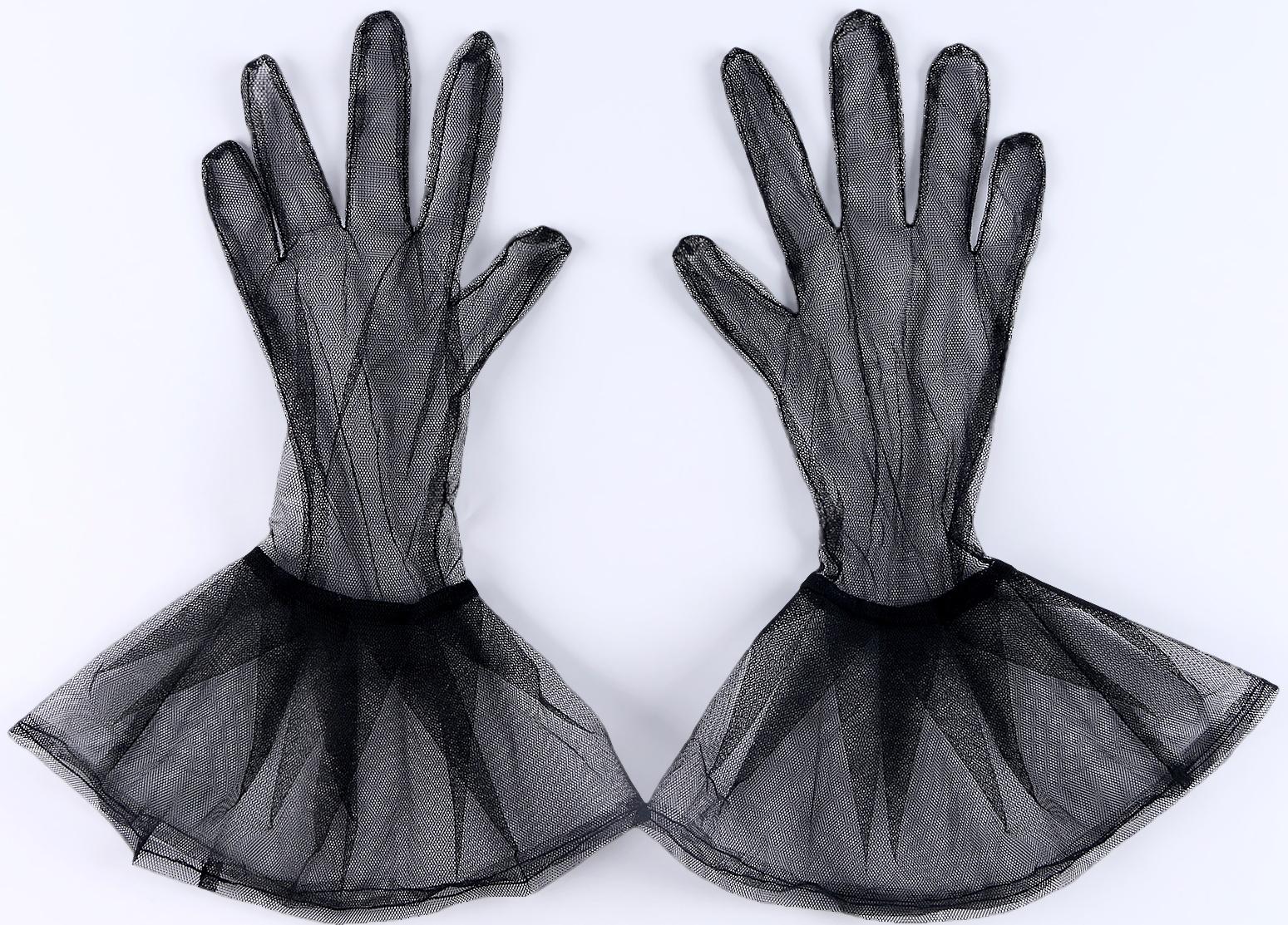 Карнавальнеый аксессуар- перчатки прозрачные с длинной юбочкой, цвет черный