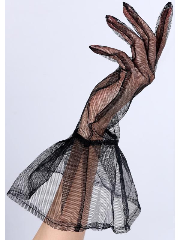 Карнавальнеый аксессуар- перчатки прозрачные с длинной юбочкой, цвет черный