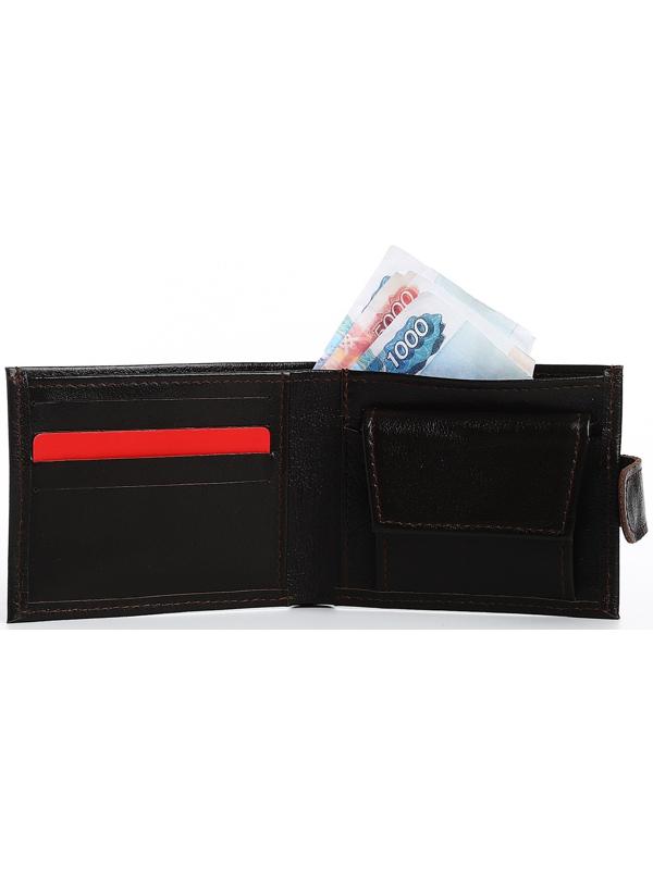 Портмоне на кнопке, для купюр, для карт, для монет, цвет коричневый