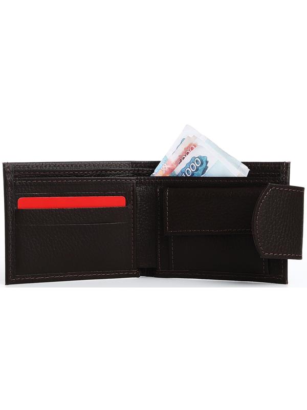 Портмоне на кнопке, для купюр, для карт, для монет, цвет коричневый