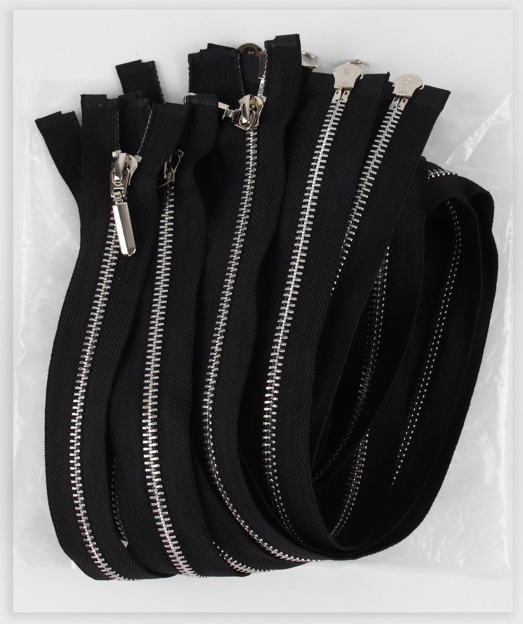 Молния металлическая, №5, 2 бегунка, разъёмная, замки автомат, 80 см, цвет чёрный/никель