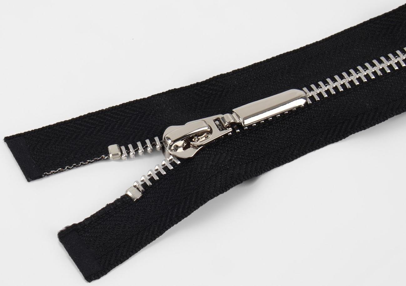 Молния металлическая, №5, 2 бегунка, разъёмная, замки автомат, 80 см, цвет чёрный/никель