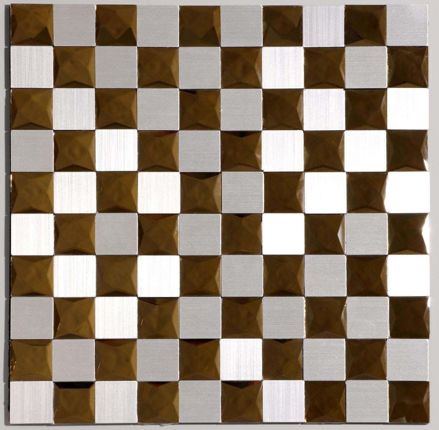 Панель самоклеящаяся 30*30см мозайка клетка серо-золотая