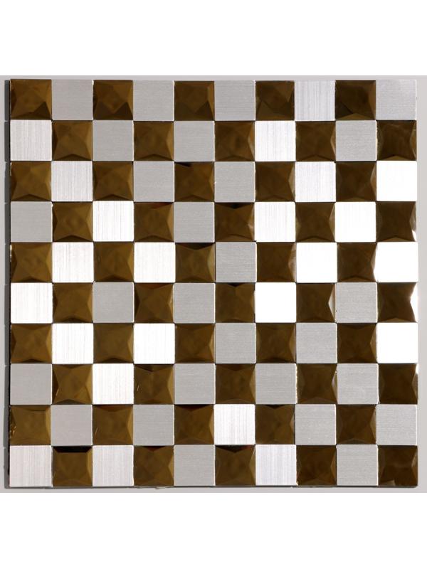 Панель самоклеящаяся 30*30см мозайка клетка серо-золотая