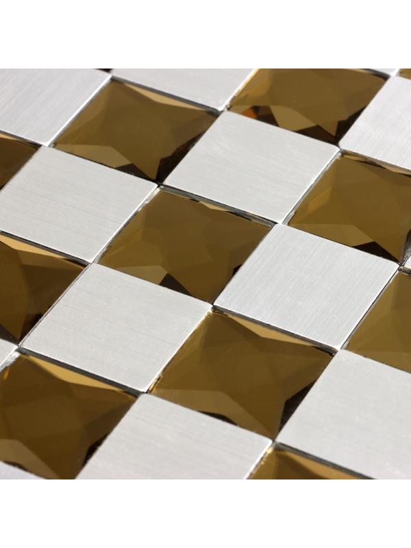 Панель самоклеящаяся 30*30см мозайка клетка серо-золотая