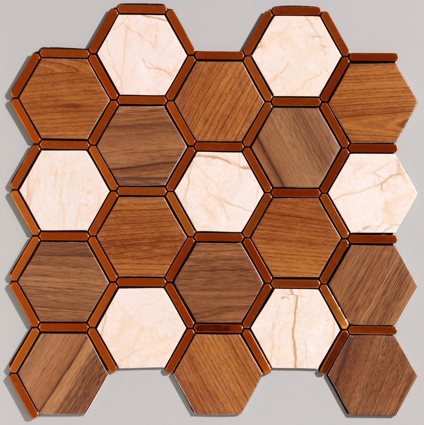 Панель самоклеящаяся 30*30см мозайка соты, коричневая