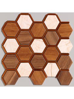 Панель самоклеящаяся 30*30см мозайка соты, коричневая