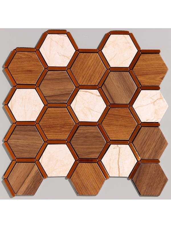 Панель самоклеящаяся 30*30см мозайка соты, коричневая