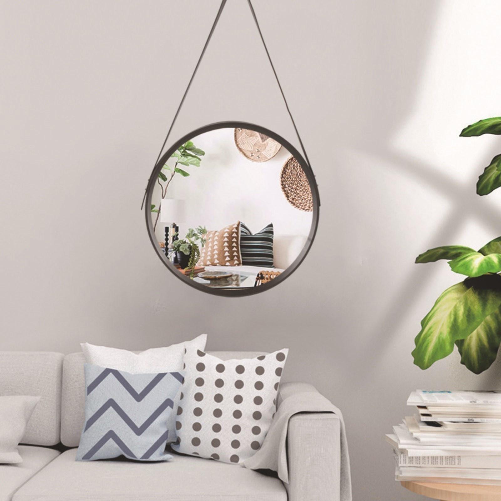 Зеркало Black Leather, круглое, d = 52 см, на кожаном ремне