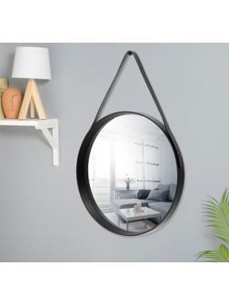 Зеркало Black Leather, круглое, d = 52 см, на кожаном ремне