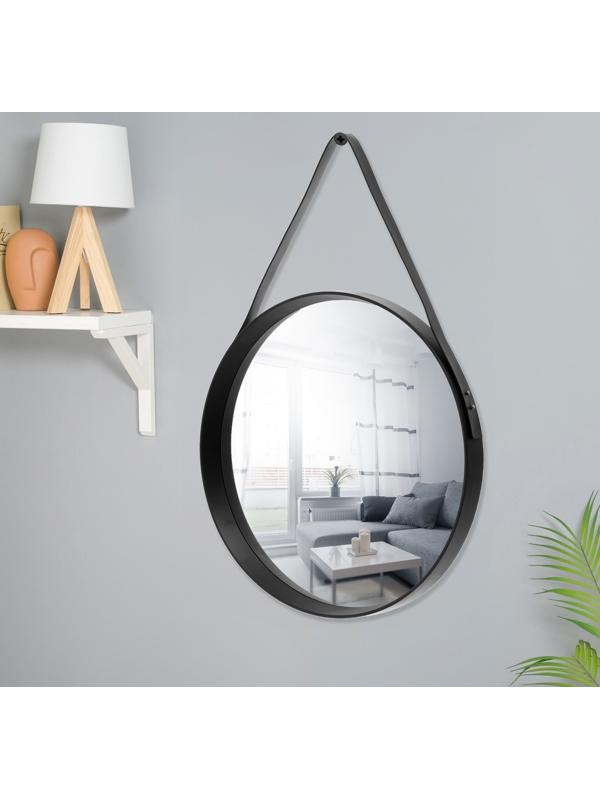 Зеркало Black Leather, круглое, d = 52 см, на кожаном ремне