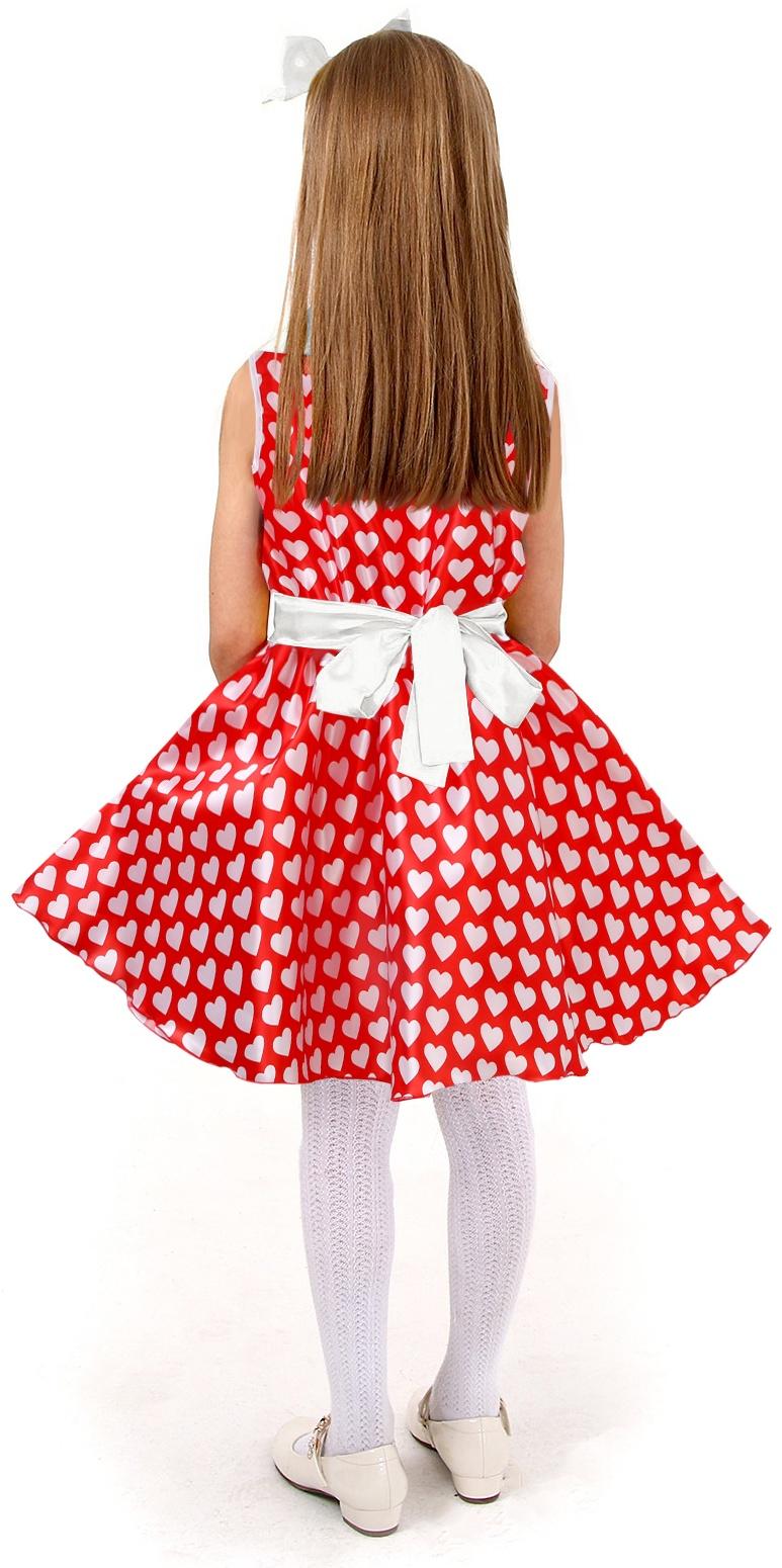 Карнавальный костюм «Стиляги» платье красное с белыми сердцами, повязка р-р 30 рост 110-116 см