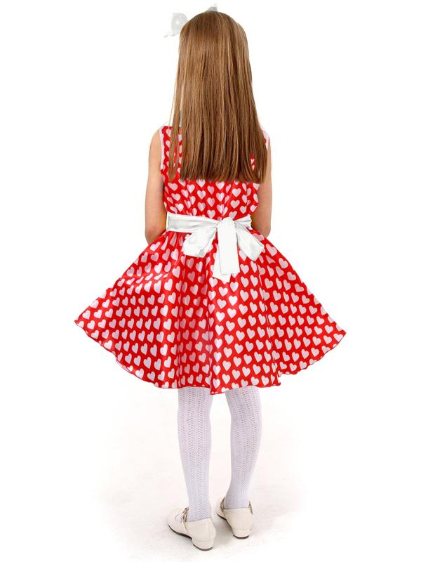 Карнавальный костюм «Стиляги» платье красное с белыми сердцами, повязка р-р 30 рост 110-116 см