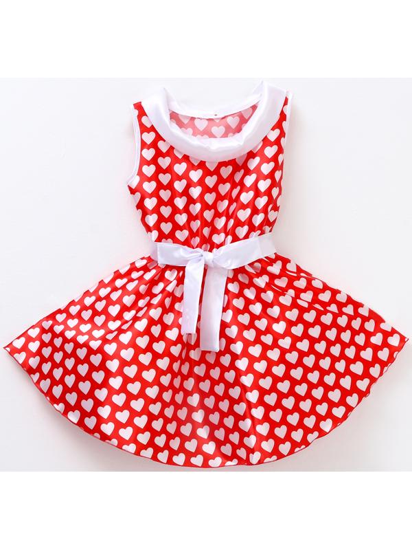 Карнавальный костюм «Стиляги» платье красное с белыми сердцами, повязка р-р 30 рост 110-116 см