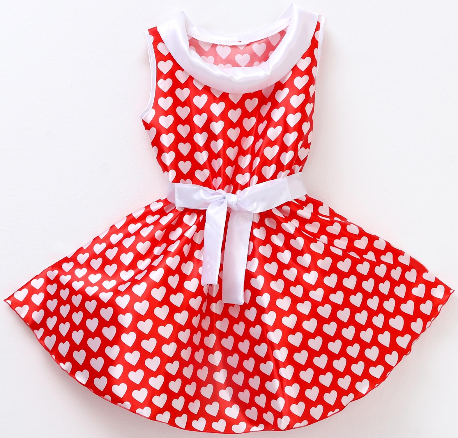 Карнавальный костюм «Стиляги» платье красное с белыми сердцами, повязка р-р 32 рост 122-128 см