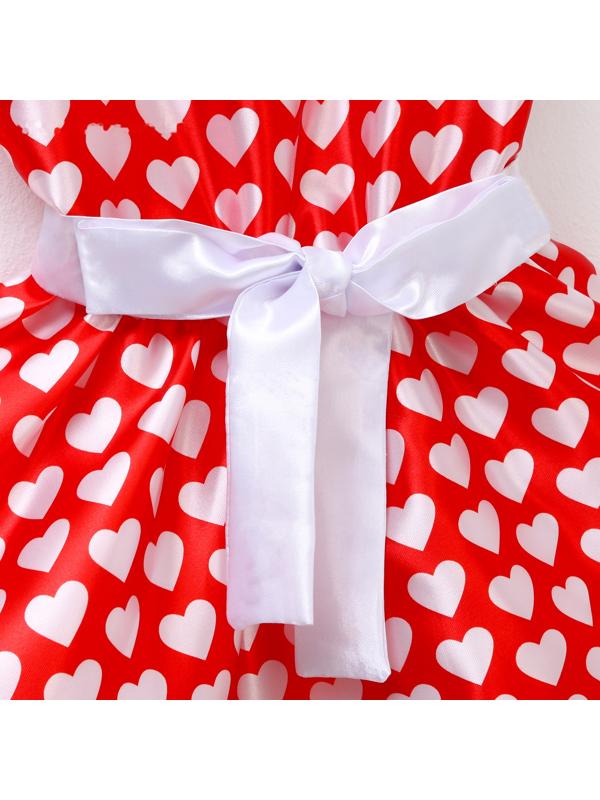 Карнавальный костюм «Стиляги» платье красное с белыми сердцами, повязка р-р 32 рост 122-128 см