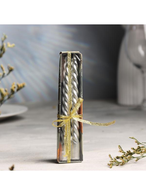 Набор свечей витых, 1,5х 15 см, 2 штуки, серебрянный металлик