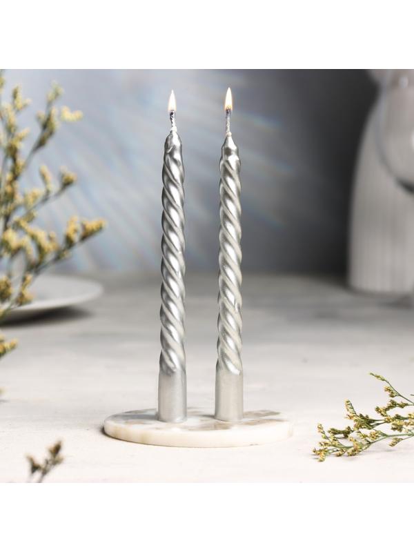 Набор свечей витых, 1,5х 15 см, 2 штуки, серебрянный металлик