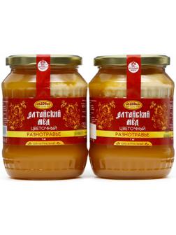 Мёд алтайский Разнотравье натуральный цветочный, 2 банки по 1000 г