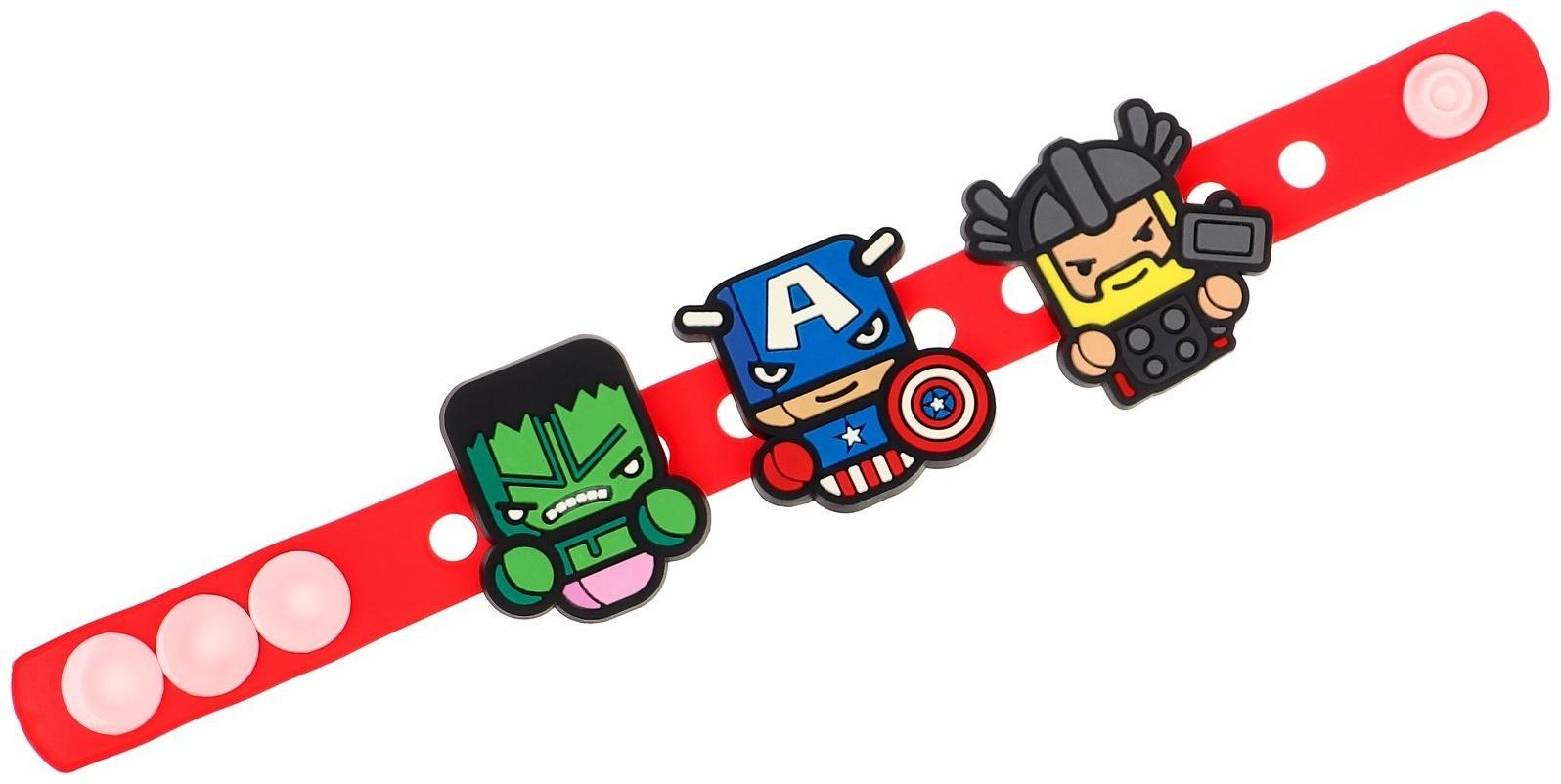 Браслет силиконовый со сменными джибитсами, 3 джибитса в комплекте, Мстители