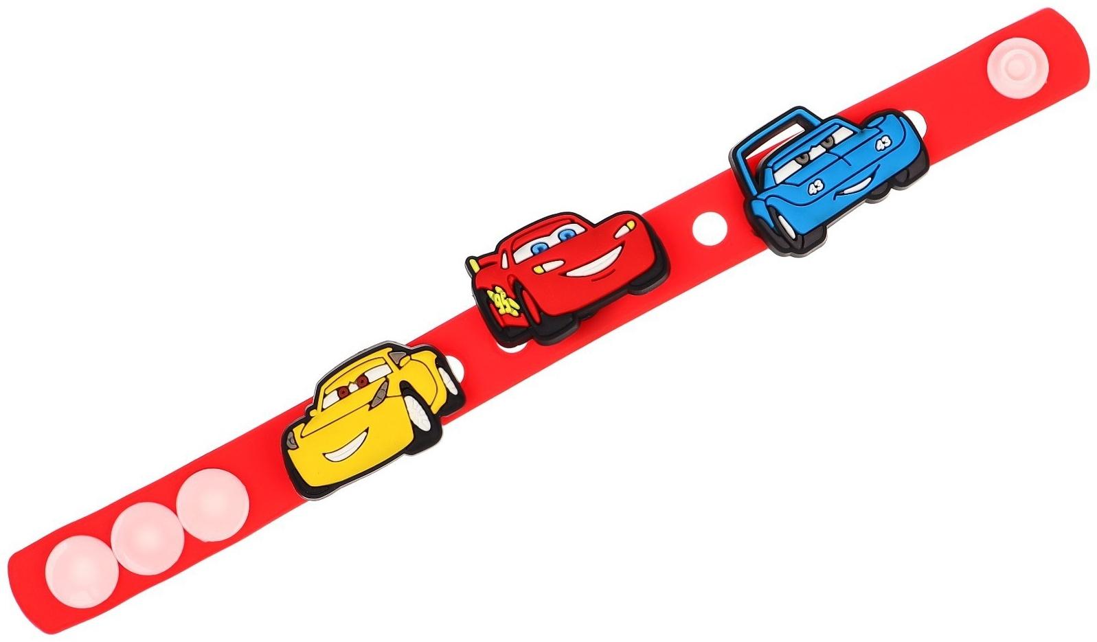 Браслет силиконовый со сменными джибитсами, 3 джибитса в комплекте, Тачки