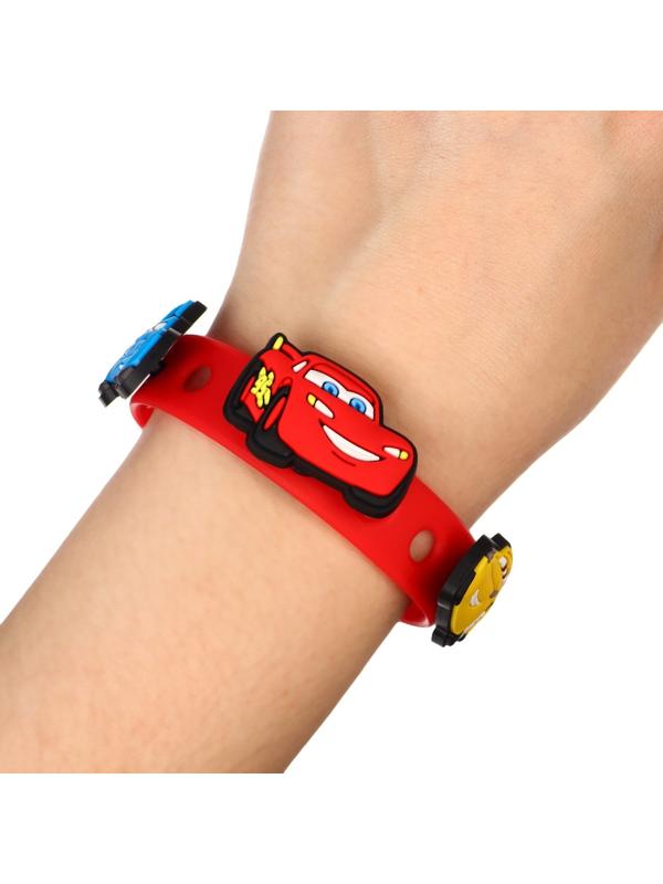 Браслет силиконовый со сменными джибитсами, 3 джибитса в комплекте, Тачки