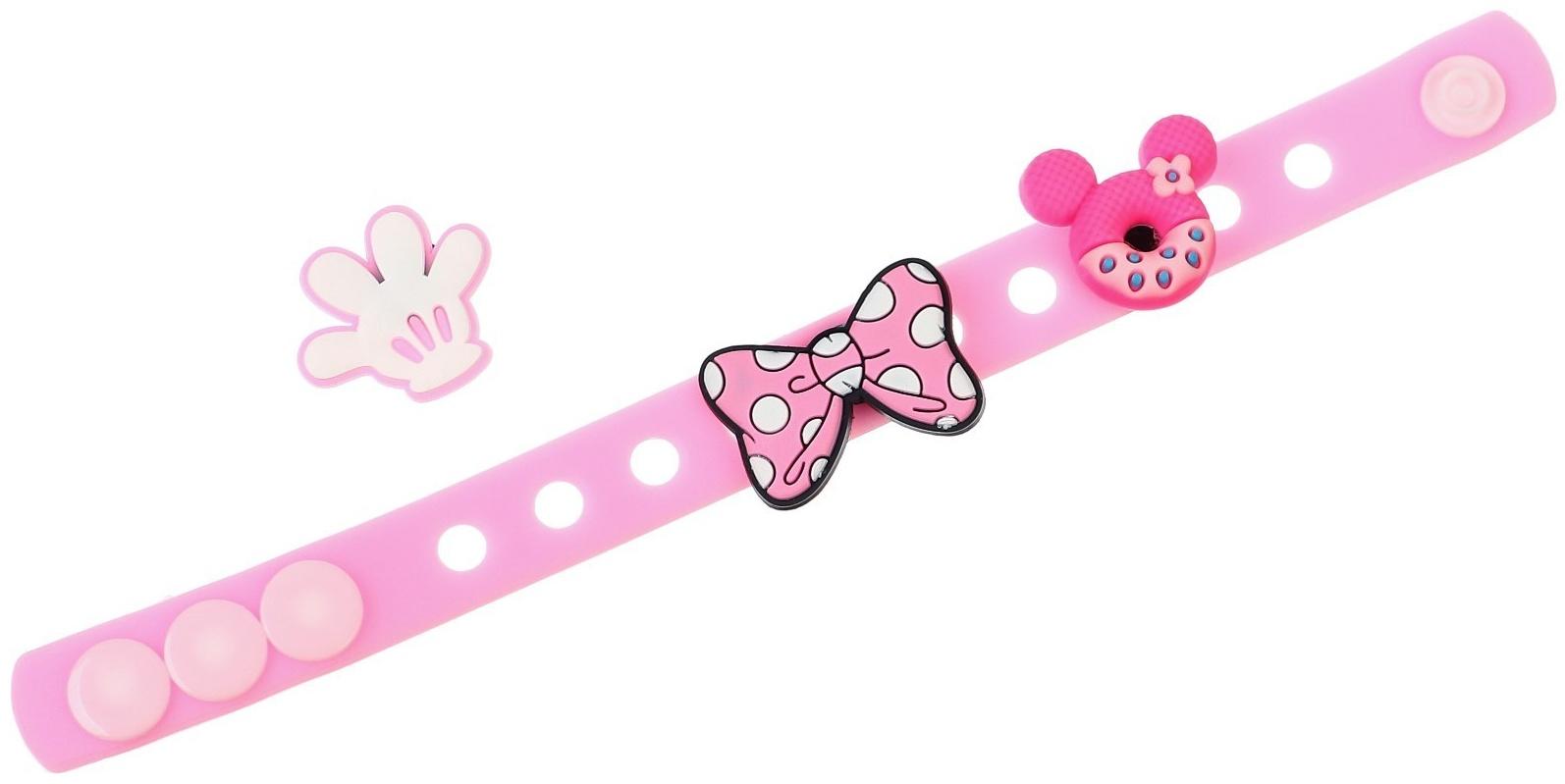 Браслет силиконовый со сменными джибитсами, 3 джибитса в комплекте, Минни Маус
