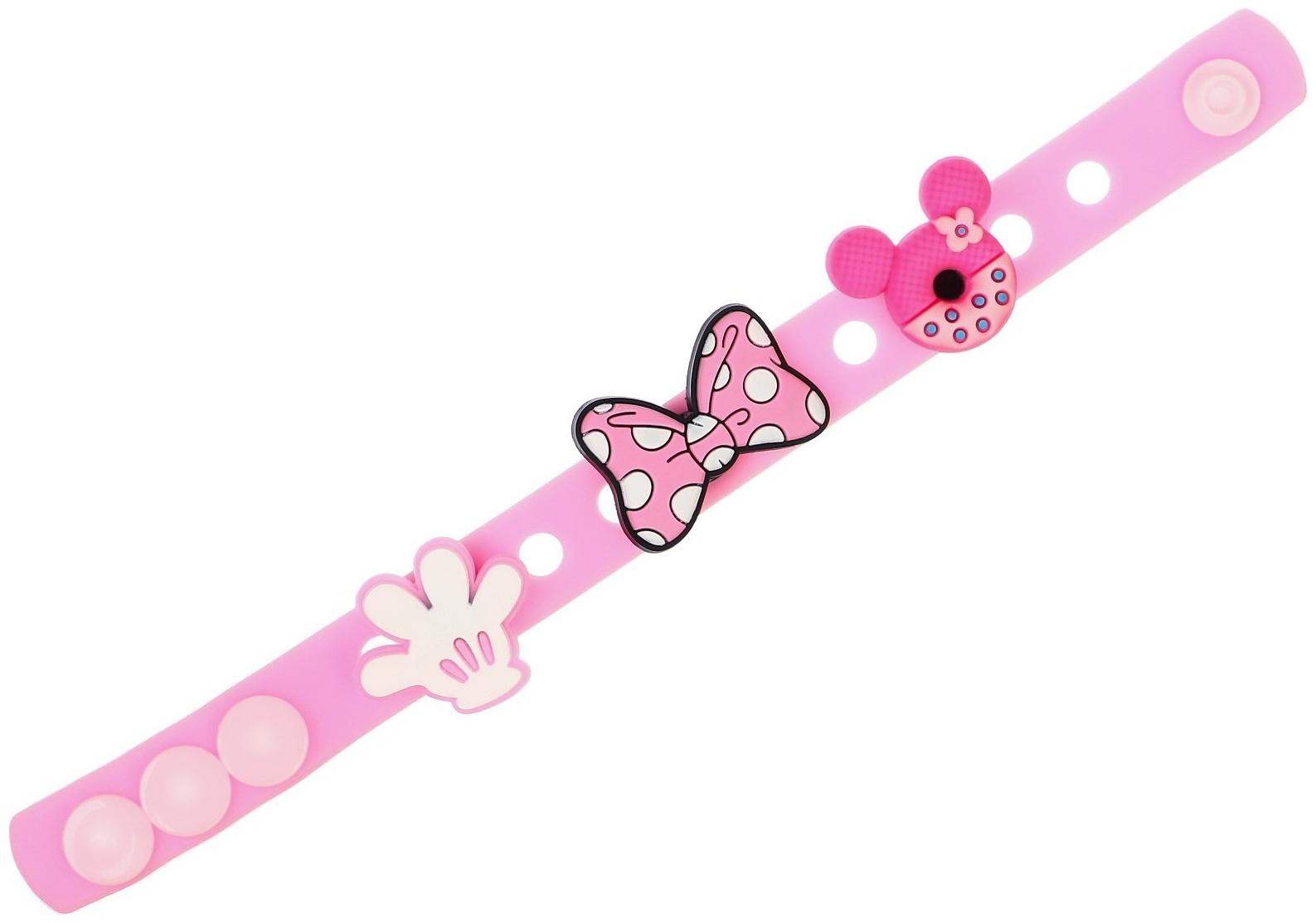 Браслет силиконовый со сменными джибитсами, 3 джибитса в комплекте, Минни Маус