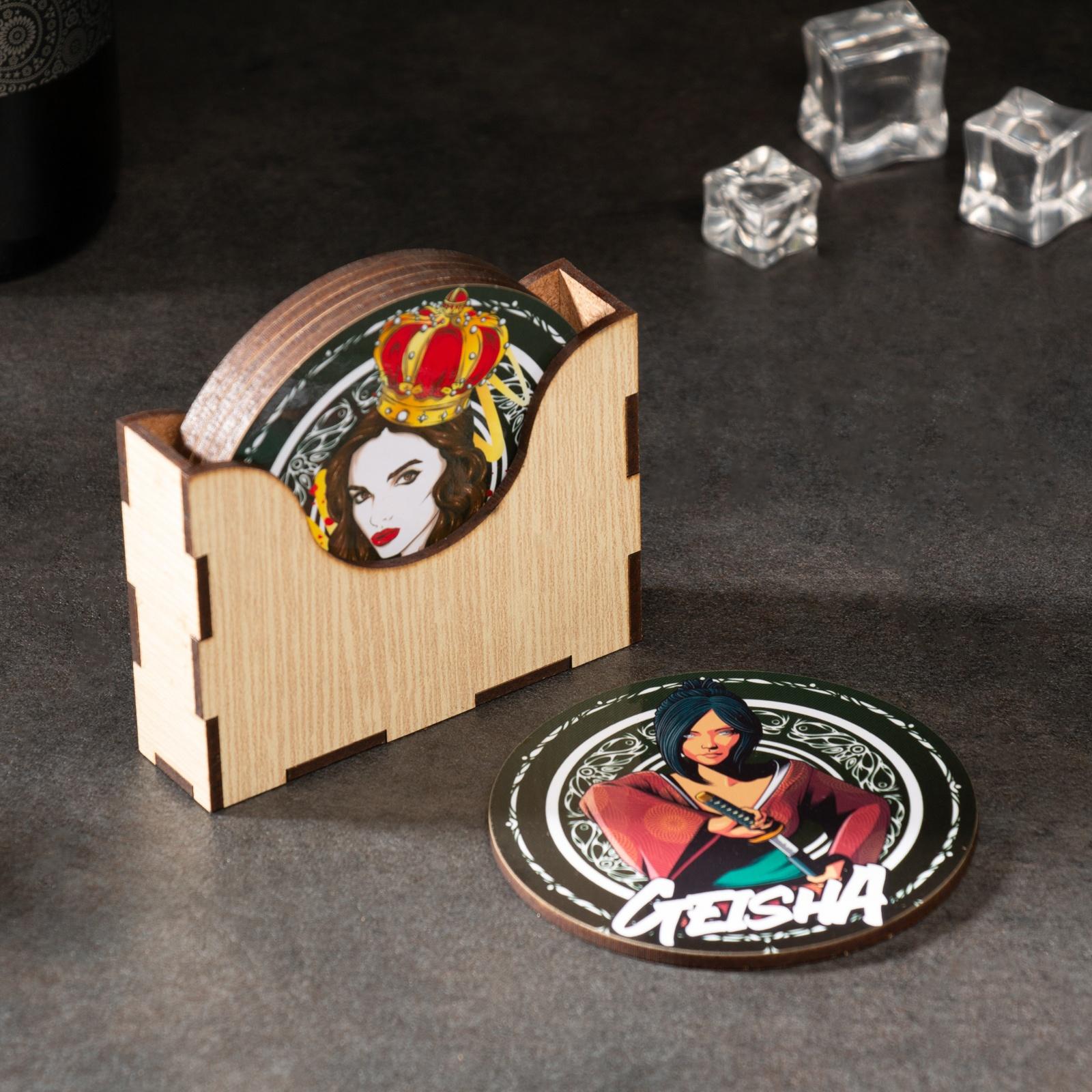 Набор подставок под бокалы в держателе , 6 штук, 