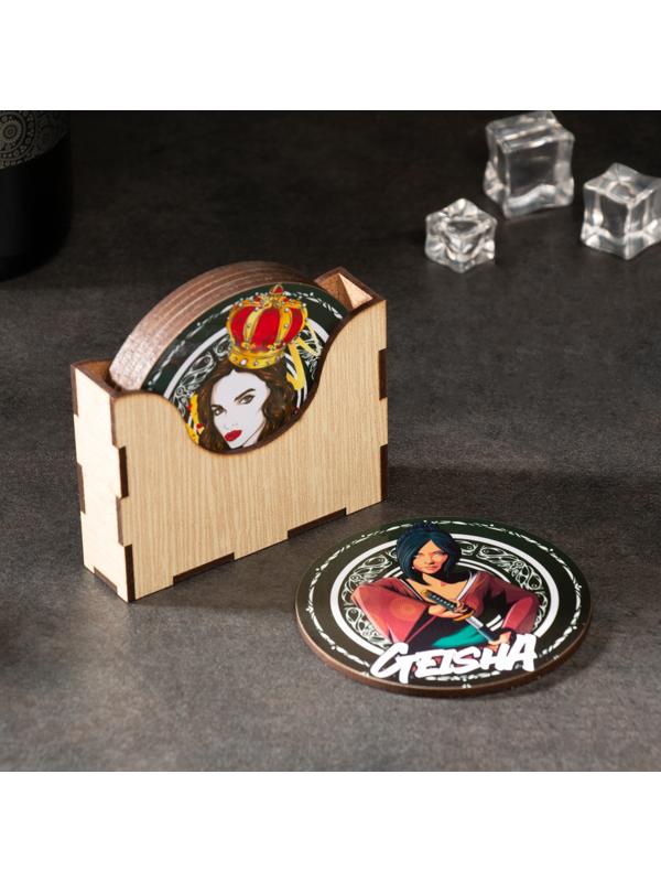 Набор подставок под бокалы в держателе , 6 штук, 