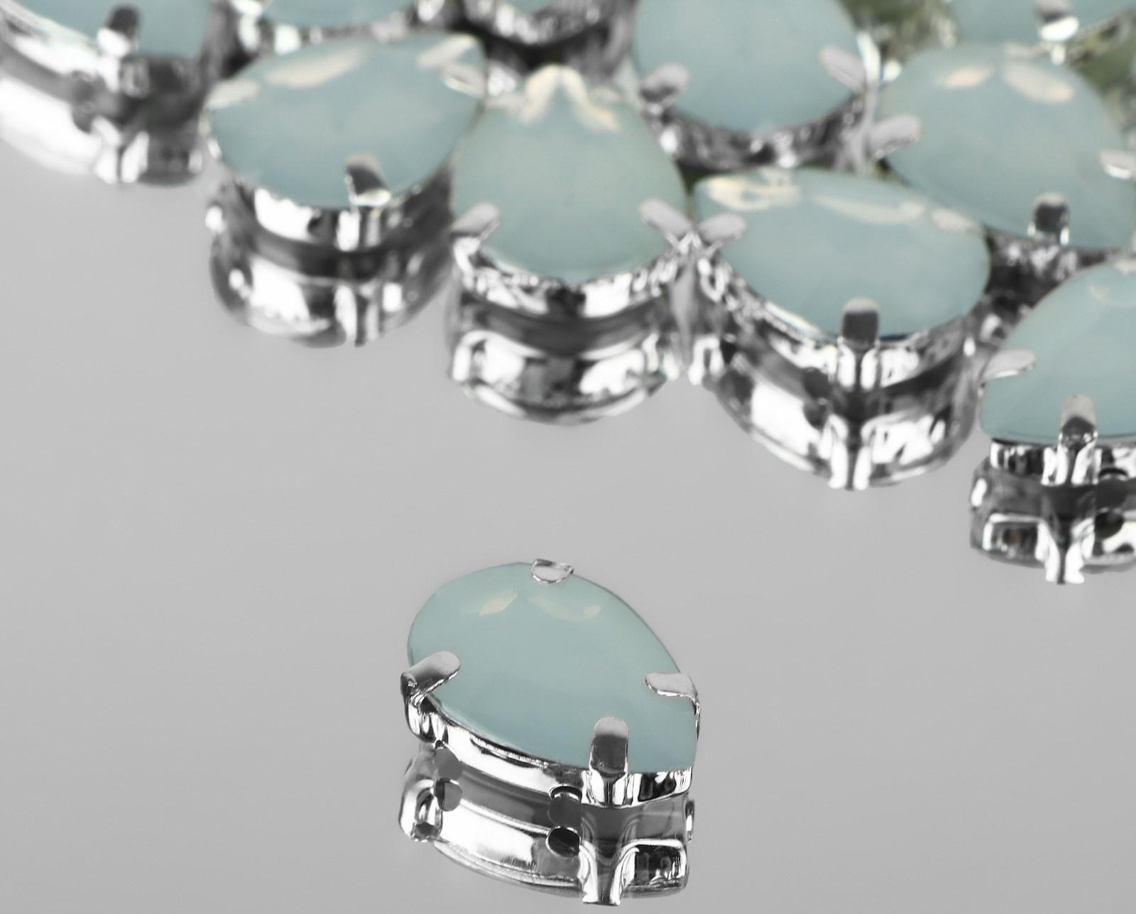 Стразы пришивные «Капля», в оправе, 10 × 14 мм, 20 шт, цвет белый опал