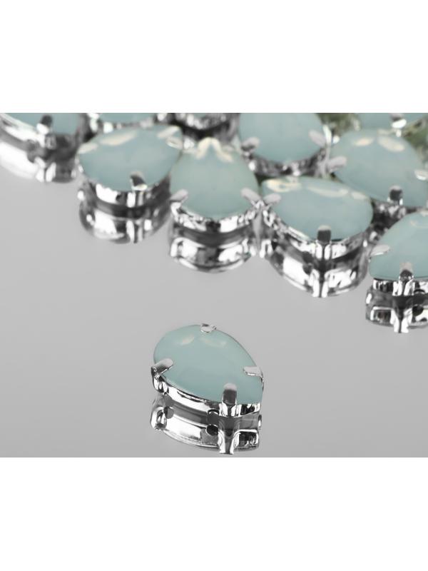 Стразы пришивные «Капля», в оправе, 10 × 14 мм, 20 шт, цвет белый опал