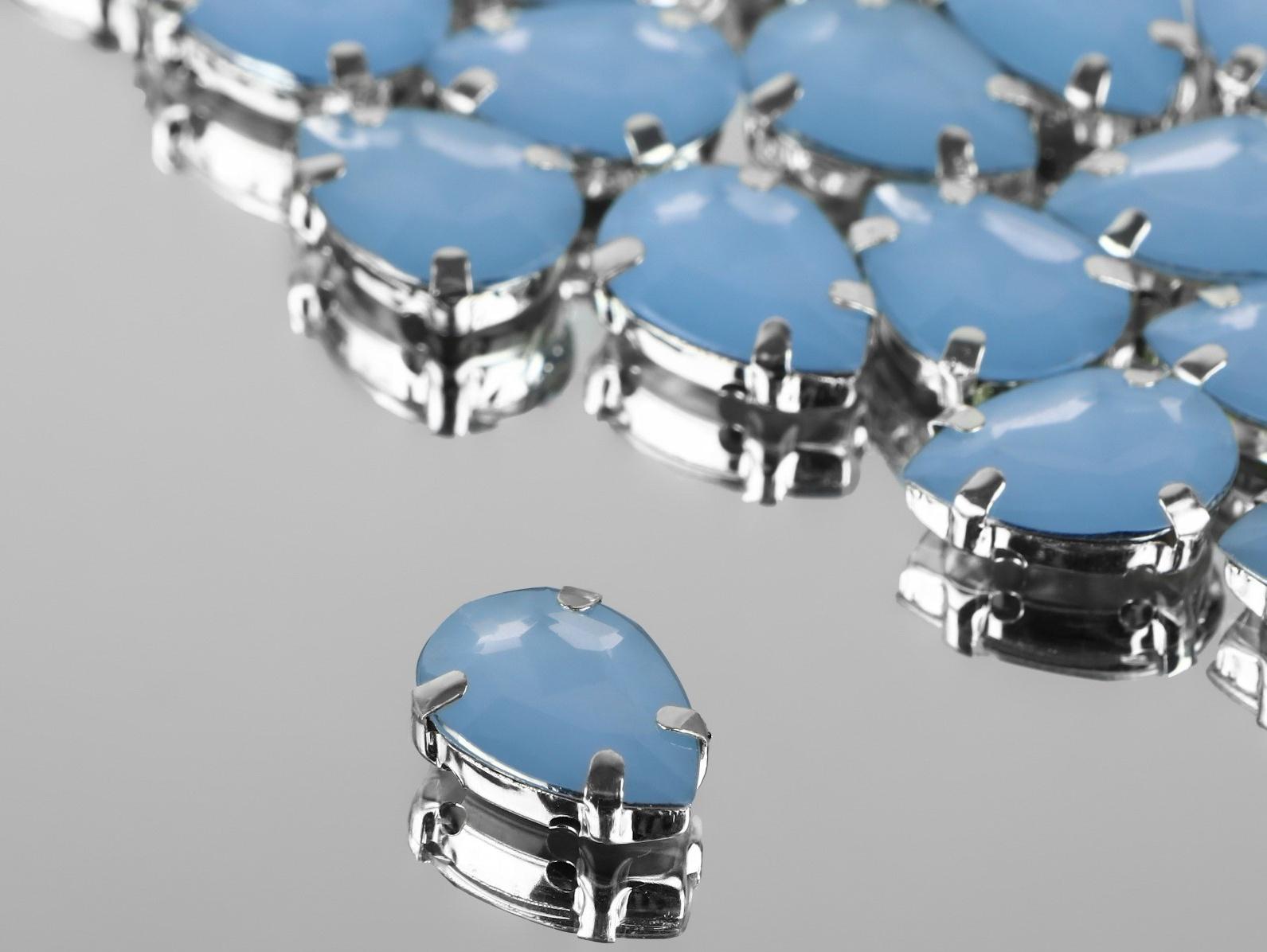 Стразы пришивные «Капля», в оправе, 10 × 14 мм, 20 шт, цвет голубой опал