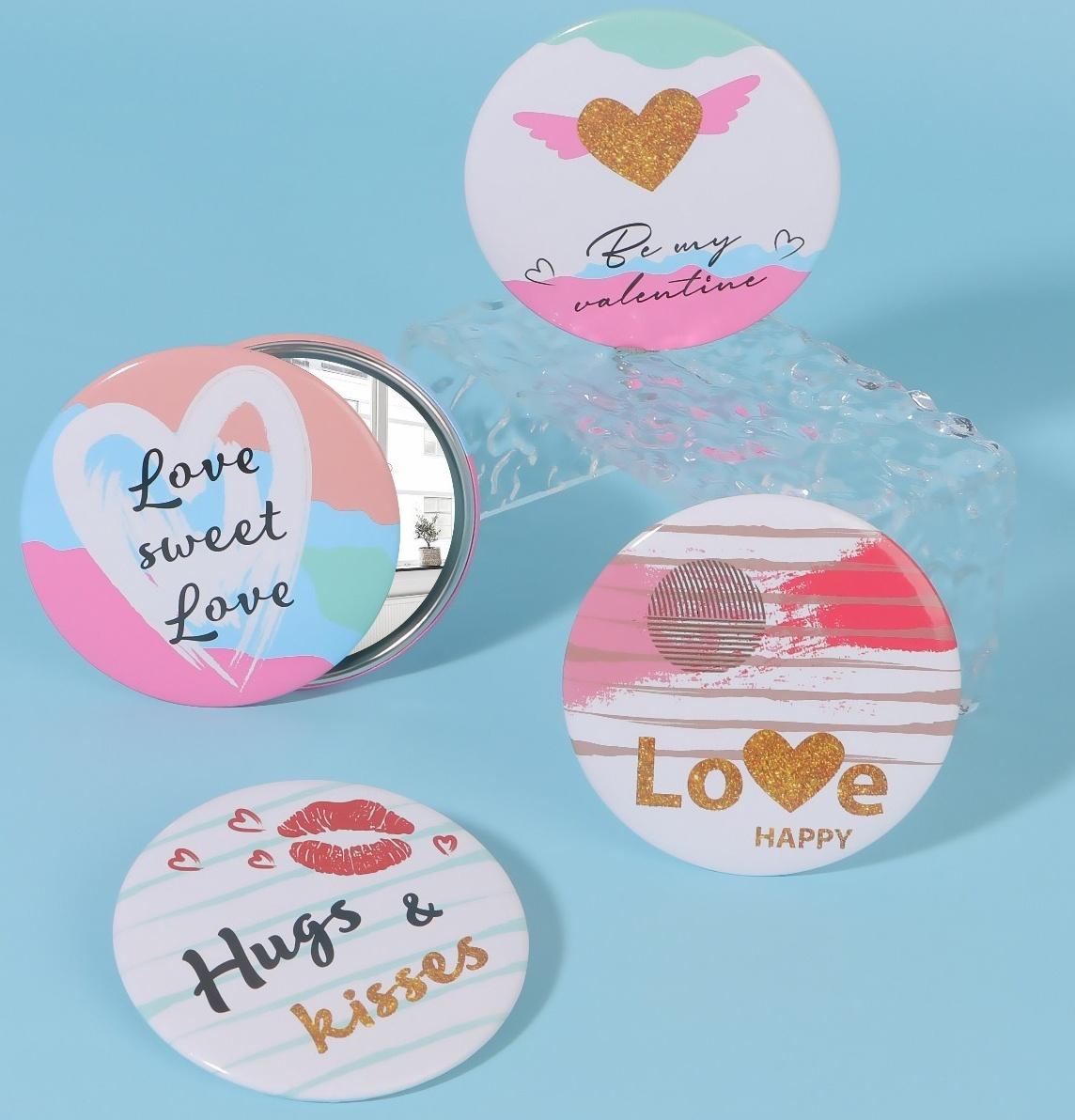 Зеркало карманное «Сердечки», d = 7 см, цвет МИКС