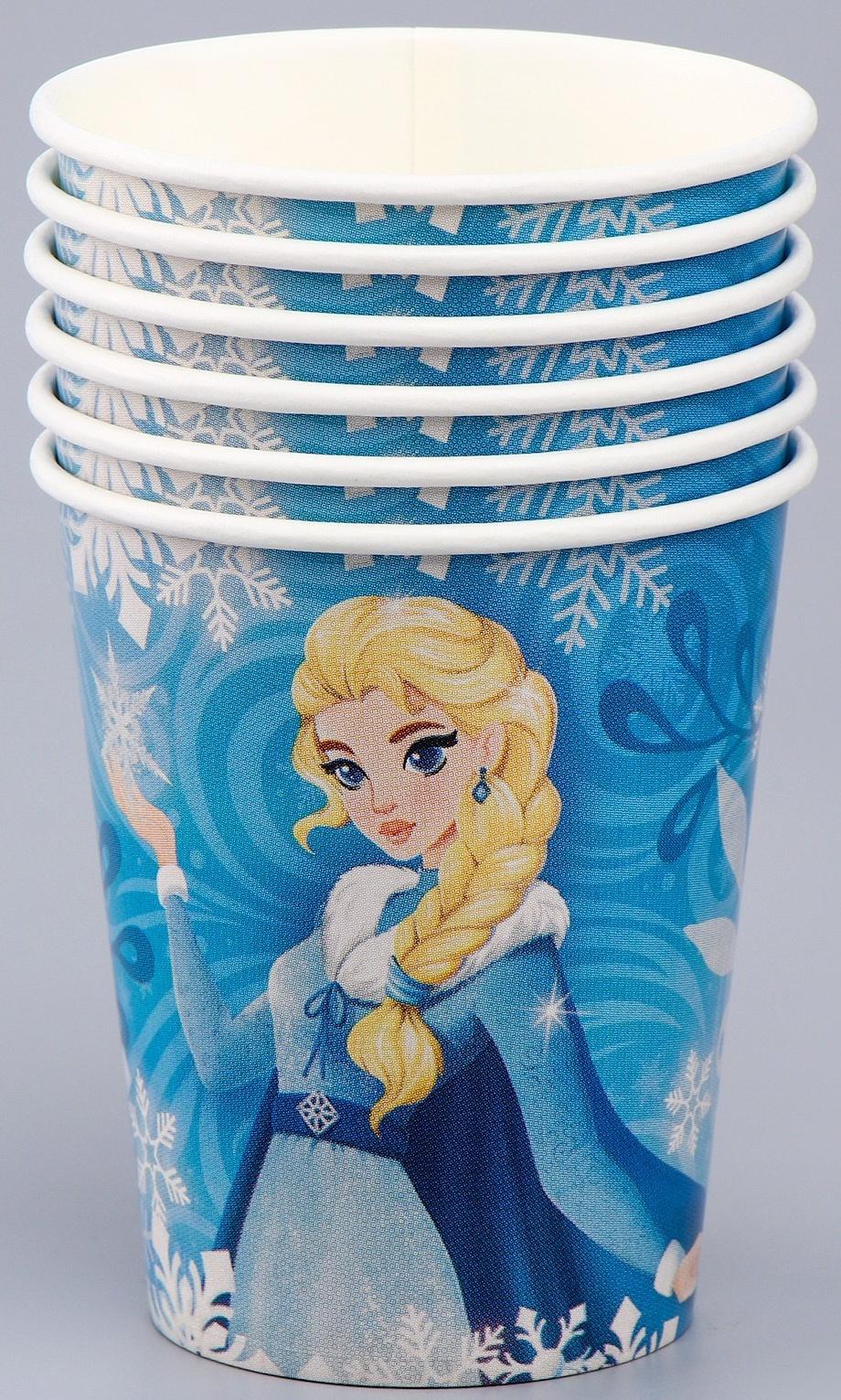 Набор бумажной посуды декор «Холодная принцесса», 6 тарелок, 6 стаканов, 1 гирлянда, декор