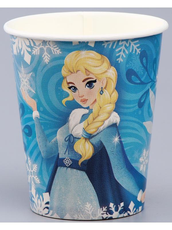 Набор бумажной посуды декор «Холодная принцесса», 6 тарелок, 6 стаканов, 1 гирлянда, декор